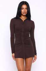 Its All For You Long Sleeve Mini Dress Chocolate