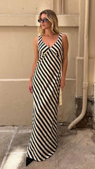 Ellery Maxi Dress Black Beige Stripe