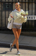 Verano Sixteen Maria Boxy Zip Front Hoodie Grey Marle Lemon Stripe