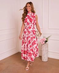 Marlisse Pleated Floral Halter Neck Maxi Dress