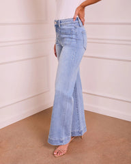 Rugged Charm Stretch High Rise Wide Leg Jeans