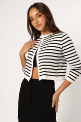 Cynthia Striped Button Front Cardigan Black Cream