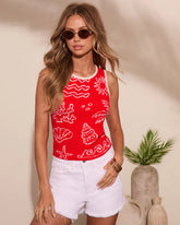 Salt Splash Knit Novelty Print Tank Top
