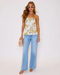 Honey Morning Floral Belted Peplum Top