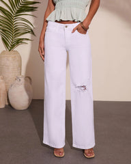 Lauraine Stretch Mid Rise Wide Leg Distressed Jeans
