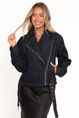 Mira Denim Moto Jacket Dark Indigo