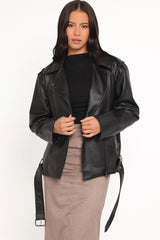 Parsons Oversized Faux Leather Moto Jacket Black