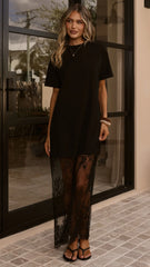 Adora T Shirt Maxi Dress Black Lace