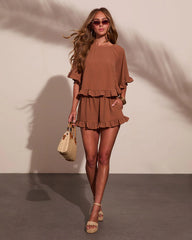 Sun Flare Ruffle Cape Style Top