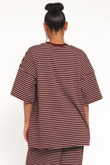 Wilda Oversized Tee Burgundy Cream Stripe