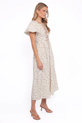 Kathleen Maxi Dress Light Beige Green Floral