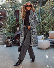 Noellah Herringbone Print Faux Fur Coat