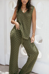 Fefe Textured Knit Pants Olive