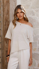 Blair Off Shoulder Tee Oatmeal
