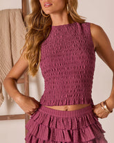 Saddle Check Smocked Tank