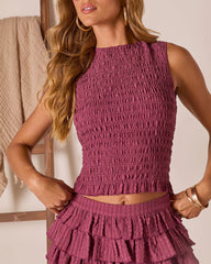 Saddle Check Smocked Tank