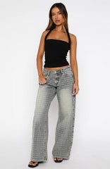 Text Me Low Rise Wide Leg Jeans Sand