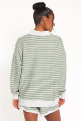 Dealia Knit Short Set Sage Stripe
