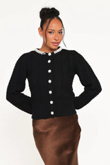 Sheena Rhinestone Collar Holiday Cardigan Black