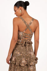 Lillee Tiered Maxi Dress Olive Print