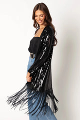 Miriam Sequin Fringe Duster Black