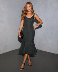 Indre Tweed Embellished Trim Fishtail Midi Dress