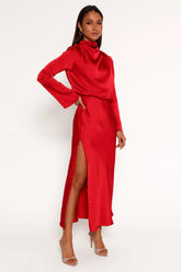 Kristyn Long Sleeve Midi Dress Red