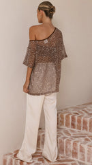 Zinnie Sequins Off Shoulder Top Mocha
