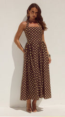 Sammi Halter Midi Dress Choc Lemon Polka