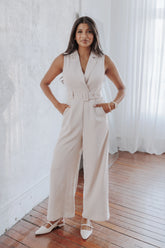 Sienna Belted Jumpsuit Beige
