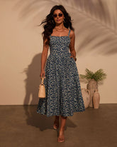Vivvie Floral A Line Midi Dress