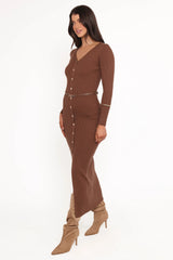 Brydie Long Sleeve Midi Dress Chocolate Brown