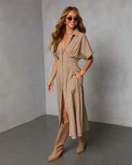 Backroad Blues Gingham Midi Shirt Dress