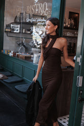 Charly One Shoulder Maxi Dress Brown