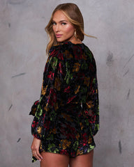 Come On Over Wrap Tie Velvet Romper