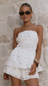 Ziva Strapless Top and Shorts Set White Polka