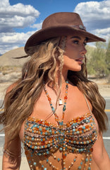 Own The Night Beaded Top Burnt Orange