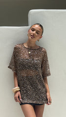 Zinnia Oversized Sequins Tee Mocha