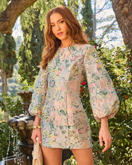 Whispered Skies Floral Brocade Mini Dress