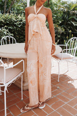 Lira Tie Waist Pant Peach Floral