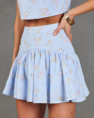 Springtime Sketch Floral Eyelet Pleated Mini Skirt