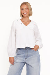Kenna Embroidered Long Sleeve Top White Floral