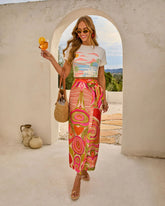 Costa Belle Abstract Wrap Tie Midi Skirt