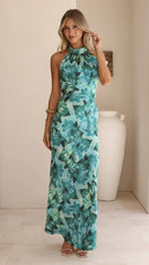 Oralia Maxi Dress Dark Green Floral