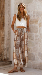 Latisha Pants Brown Beige Print
