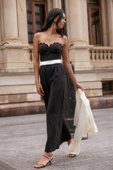 Elaria Scalloped Belted Jumpsuit Black