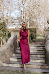 Anabelle Halter Neck Lace Maxi Dress Berry