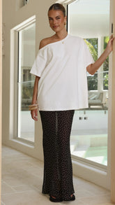 Elena Top and Maxi Skirt Set White Black Polka