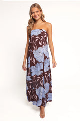 Ottavia Strapless Maxi Dress Blue Poppies