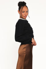 Sheena Rhinestone Collar Holiday Cardigan Black
